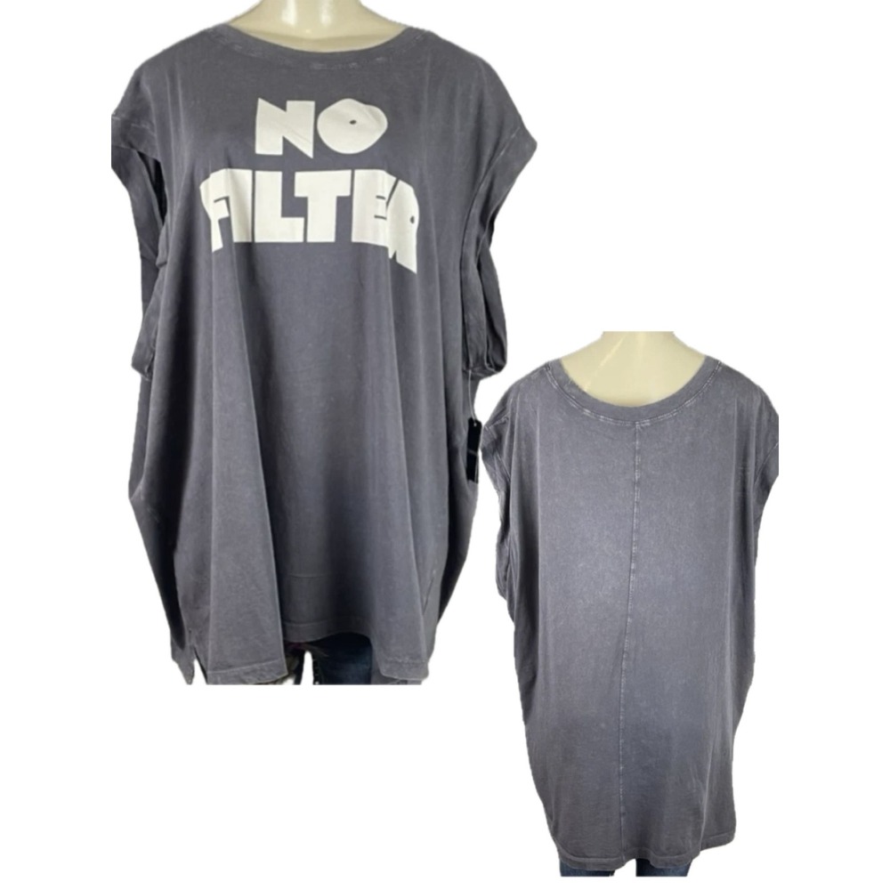 Torrid 5X Gray No Filter Graphic Cuffed Muscle Tank Tee 100% Cotton Mineral Wash